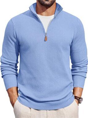 Mens Quarter Zip Pullover Textured Knit Sweater Long Sleeve Mock Neck
